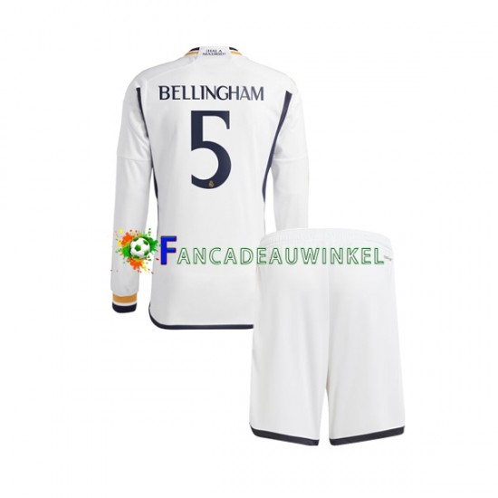 Real Madrid Wedstrijdshirt met Korting Jude Bellingham 5 Thuis Kind 2023-24 Lange Mouw