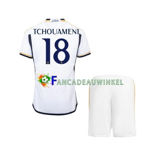 Real Madrid Wedstrijdshirt met Korting TCHOUAMENI 18 Thuis Kind 2023-24 Korte Mouw