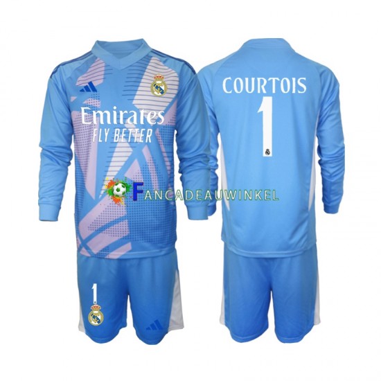 Real Madrid Wedstrijdshirt met Korting Thibaut Courtois 1 Keepersshirt Thuis Kind 2024-25 Lange Mouw