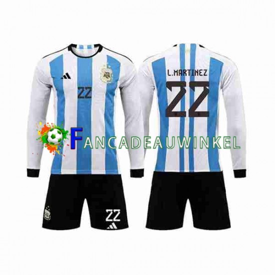 Argentinië Wedstrijdshirt met Korting 3 Stars Lautaro Martinez 22 Thuis Kind WK 2022 Lange Mouw