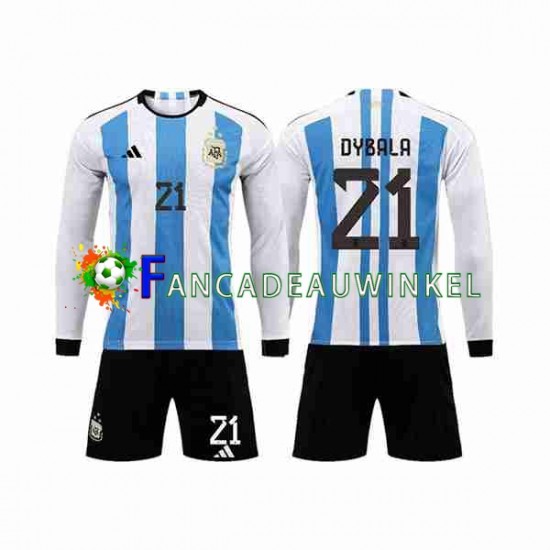 Argentinië Wedstrijdshirt met Korting 3 Stars Paulo Dybala 21 Thuis Kind WK 2022 Lange Mouw