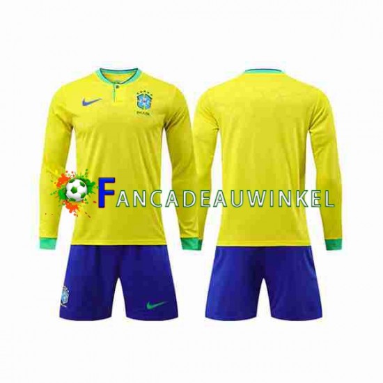 Brazilië Wedstrijdshirt met Korting Thuis Kind WK 2022 Lange Mouw