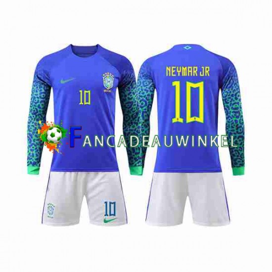 Brazilië Wedstrijdshirt met Korting Neymar Jr 10 Uit Kind WK 2022 Lange Mouw