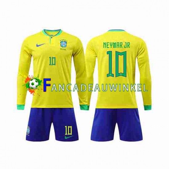 Brazilië Wedstrijdshirt met Korting Neymar Jr 10 Thuis Kind WK 2022 Lange Mouw