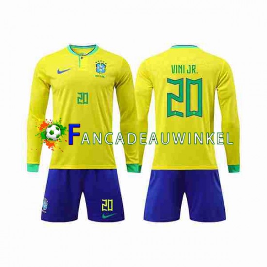 Brazilië Wedstrijdshirt met Korting Vinicius Junior 20 Thuis Kind WK 2022 Lange Mouw