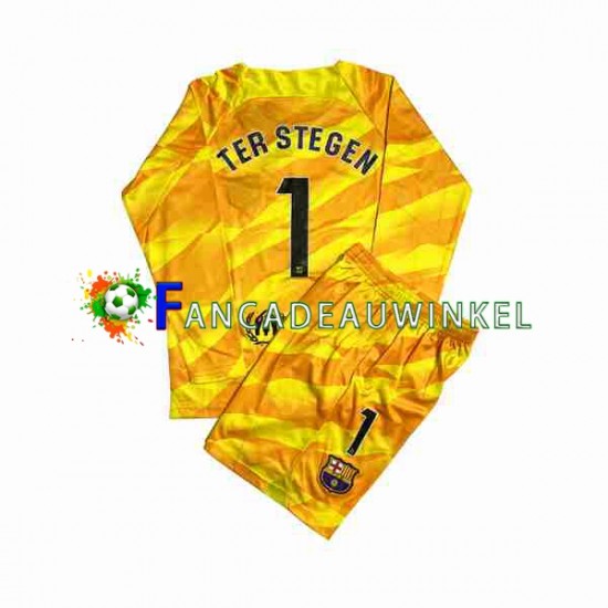 FC Barcelona Wedstrijdshirt met Korting Ter Stegen 1 Keepersshirt Vierde Kind 2023-24 Lange Mouw