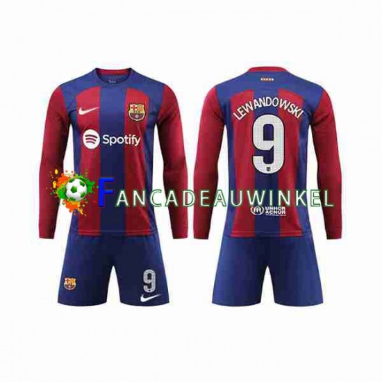 FC Barcelona Wedstrijdshirt met Korting LEWANDOWSKI 9 Thuis Kind 2023-24 Lange Mouw