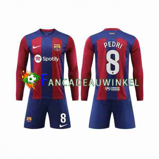 FC Barcelona Wedstrijdshirt met Korting Pedri 8 Thuis Kind 2023-24 Lange Mouw