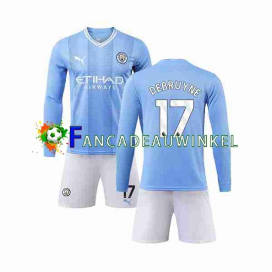 Manchester City Wedstrijdshirt met Korting Kevin De Bruyne 17 Thuis Kind 2023-24 Lange Mouw