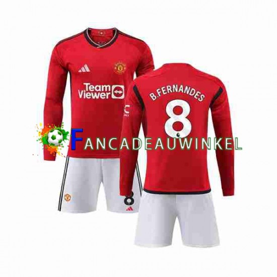 Manchester United Wedstrijdshirt met Korting B Fernandes 8 Thuis Kind 2023-24 Lange Mouw