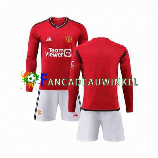 Manchester United Wedstrijdshirt met Korting Thuis Kind 2023-24 Lange Mouw