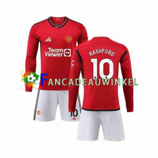 Manchester United Wedstrijdshirt met Korting Marcus Rashford 10 Thuis Kind 2023-24 Lange Mouw