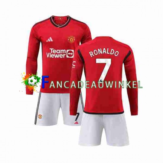 Manchester United Wedstrijdshirt met Korting Ronaldo 7 Thuis Kind 2023-24 Lange Mouw