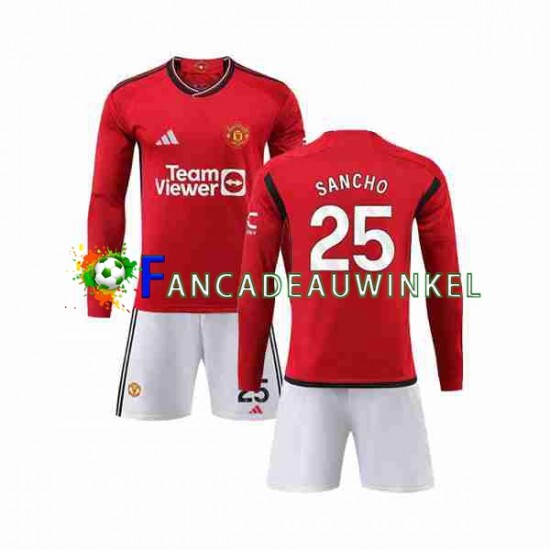 Manchester United Wedstrijdshirt met Korting Sancho 25 Thuis Kind 2023-24 Lange Mouw