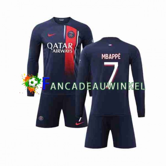 Paris Saint-Germain Wedstrijdshirt met Korting Mbappé Kylian 7 Thuis Kind 2023-24 Lange Mouw