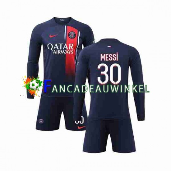 Paris Saint-Germain Wedstrijdshirt met Korting Lionel Messi 30 Thuis Kind 2023-24 Lange Mouw