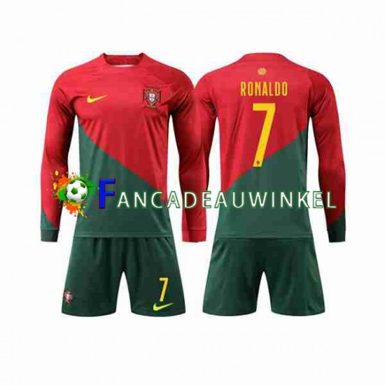 Portugal Wedstrijdshirt met Korting Ronaldo 7 Thuis Kind WK 2022 Lange Mouw