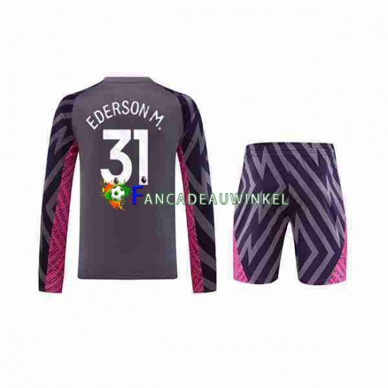 Manchester City Wedstrijdshirt met Korting Ederson Moraes 31 Keepersshirt Uit Kind 2023-24 Lange Mouw