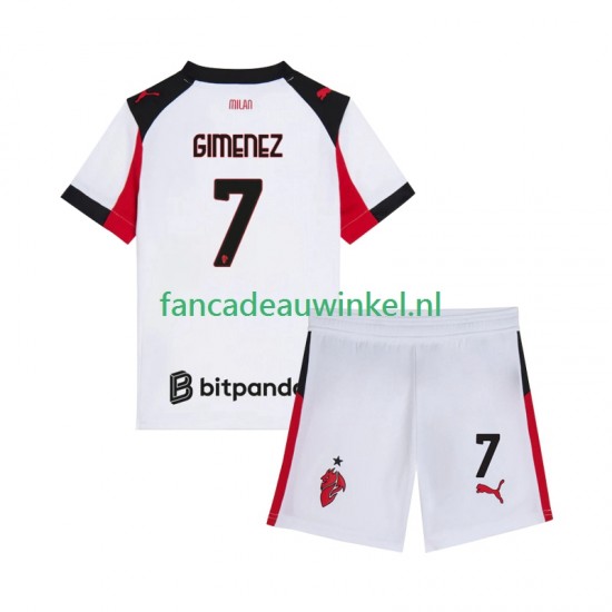 AC Milan Wedstrijdshirt met Korting Santiago Gimenez 7 Uit Kind 2025-26 Korte Mouw