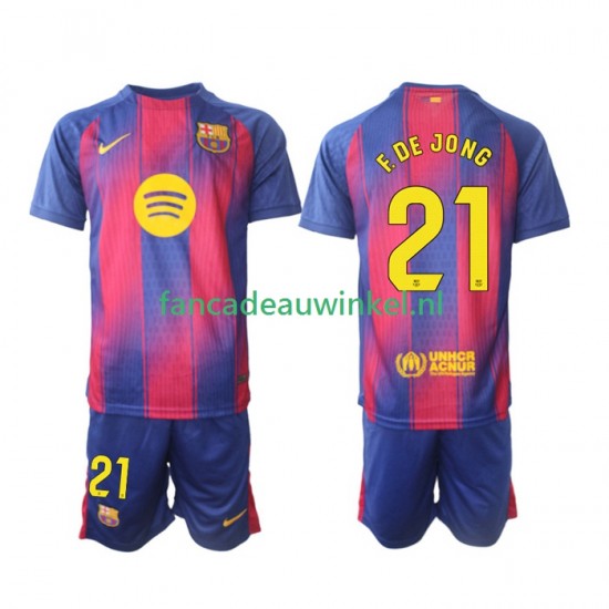 FC Barcelona Wedstrijdshirt met Korting Frenkie de Jong 21 Thuis Kind 2025-26 Korte Mouw