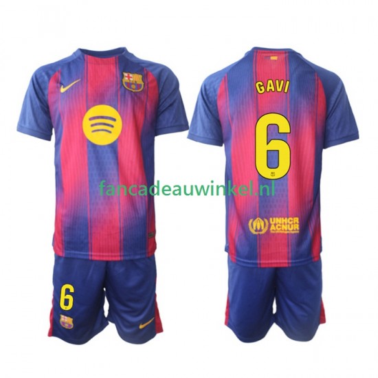 FC Barcelona Wedstrijdshirt met Korting Gavi 6 Thuis Kind 2025-26 Korte Mouw