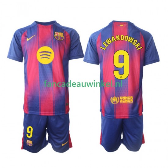 FC Barcelona Wedstrijdshirt met Korting Robert Lewandowski 9 Thuis Kind 2025-26 Korte Mouw