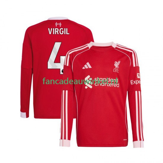 Liverpool Wedstrijdshirt met Korting Virgil van Dijk 4 Thuis Heren 2025-26 Lange Mouw