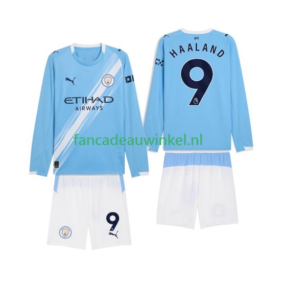 Manchester City Wedstrijdshirt met Korting Erling Haaland 9 Thuis Kind 2025-26 Lange Mouw