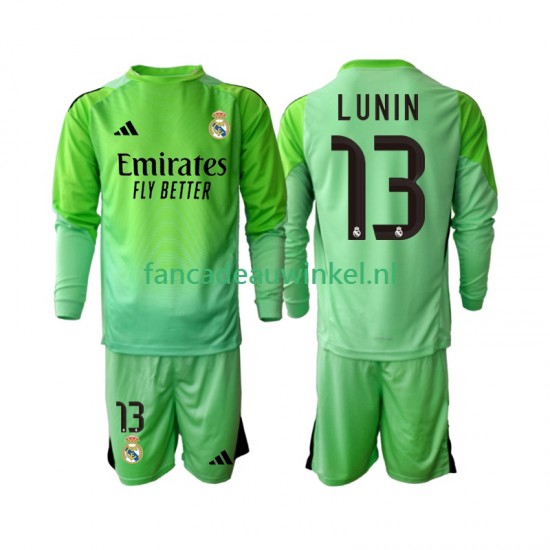 Real Madrid Wedstrijdshirt met Korting Andriy Lunin 13 Keepersshirt Uit Kind 2025-26 Lange Mouw