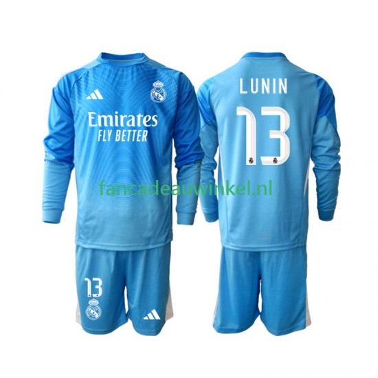 Real Madrid Wedstrijdshirt met Korting Andriy Lunin 13 Keepersshirt Thuis Kind 2025-26 Lange Mouw
