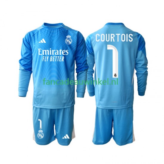 Real Madrid Wedstrijdshirt met Korting Thibaut Courtois 1 Thuis Kind 2025-26 Lange Mouw