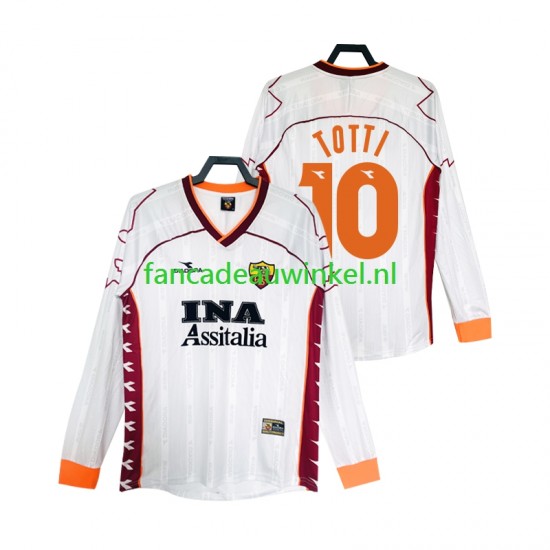 AS Roma Wedstrijdshirt met Korting Totti 10 2000 Retro Uit Heren 1999 Lange Mouw