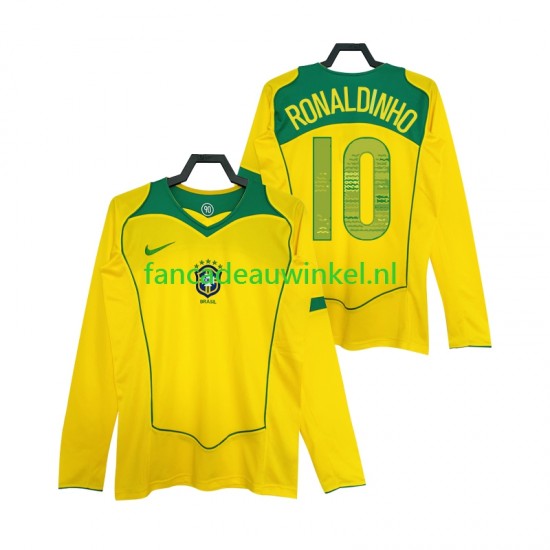 Brazilië Wedstrijdshirt met Korting RONALDINHO 10 Retro Thuis Heren 2004 Lange Mouw