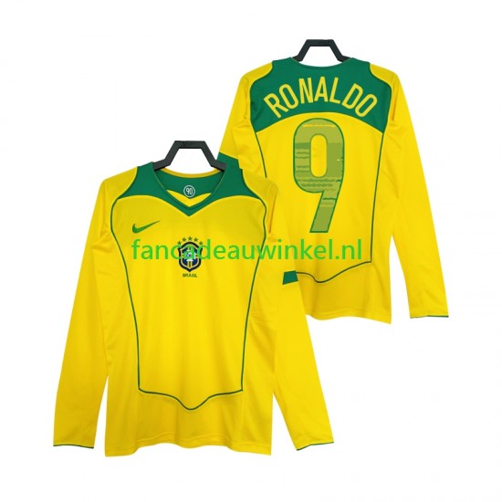 Brazilië Wedstrijdshirt met Korting RONALDO 9 Retro Thuis Heren 2004 Lange Mouw