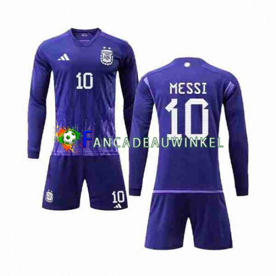 Argentinië Wedstrijdshirt met Korting 3 Stars Lionel Messi 10 Uit Kind WK 2022 Lange Mouw