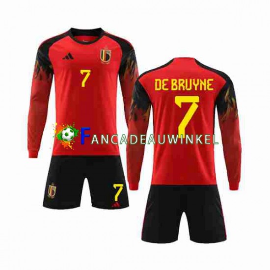 België Wedstrijdshirt met Korting De Bruyne 7 Thuis Kind WK 2022 Lange Mouw