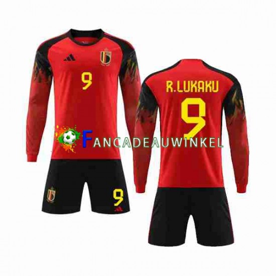 België Wedstrijdshirt met Korting R.LUKAKU 9 Thuis Kind WK 2022 Lange Mouw