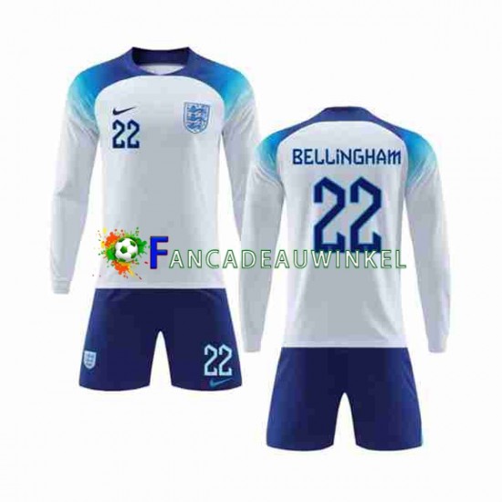 Engeland Wedstrijdshirt met Korting Bellingham 22 Thuis Kind WK 2022 Lange Mouw