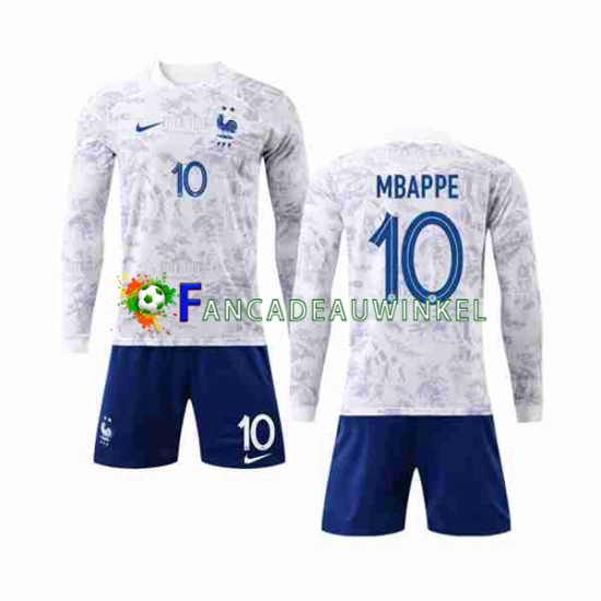 Frankrijk Wedstrijdshirt met Korting Mbappé 10 Uit Kind WK 2022 Lange Mouw