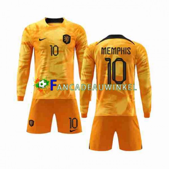 Nederland Wedstrijdshirt met Korting Memphis 10 Thuis Kind WK 2022 Lange Mouw