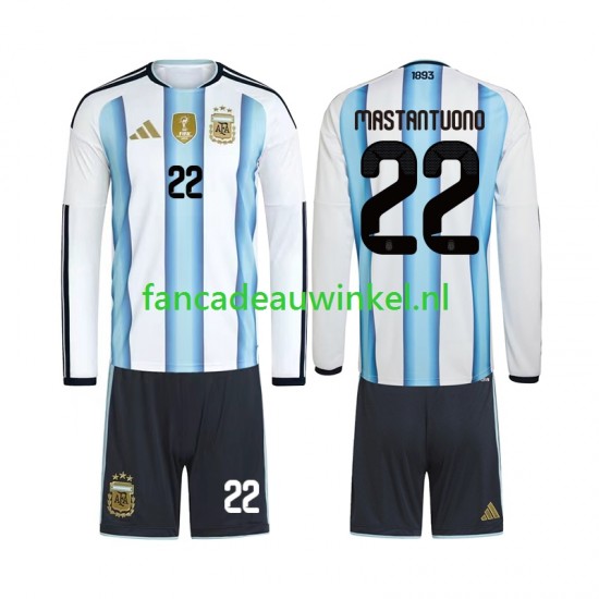 Argentinië Wedstrijdshirt met Korting Franco Mastantuono 22 Thuis Kind WK 2026 Lange Mouw