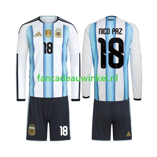 Argentinië Wedstrijdshirt met Korting Nico Paz 18 Thuis Kind WK 2026 Lange Mouw