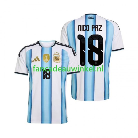 Argentinië Wedstrijdshirt met Korting Nico Paz 18 Thuis Heren WK 2026 Korte Mouw