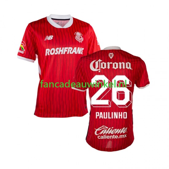 Wedstrijdshirt met Korting Deportivo Toluca Paulinho 26 Thuis Heren 2024-25 Korte Mouw