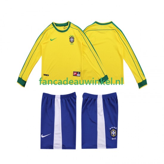 Brazilië Wedstrijdshirt met Korting Retro Thuis Kind 1998 Lange Mouw