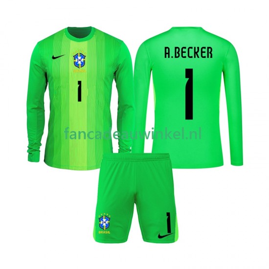 Brazilië Wedstrijdshirt met Korting Alisson Becker 1 Keepersshirt Thuis Kind 2026 Lange Mouw