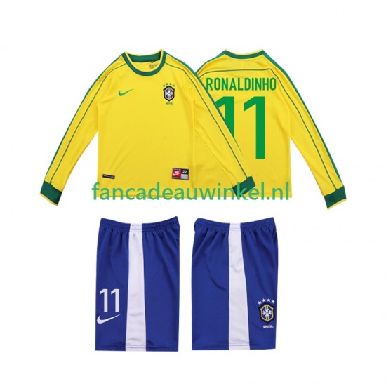 Brazilië Wedstrijdshirt met Korting RONALDINHO 11 Retro Thuis Kind 1998 Lange Mouw