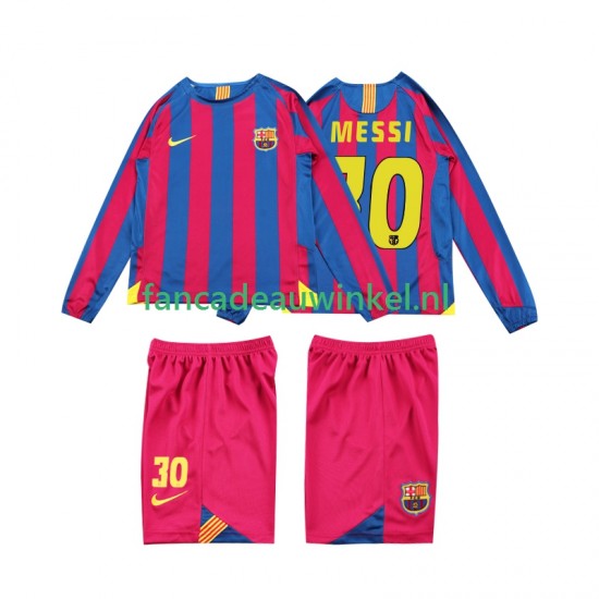 FC Barcelona Wedstrijdshirt met Korting Lionel Messi 10 2005 Retro Thuis Kind 2006 Lange Mouw