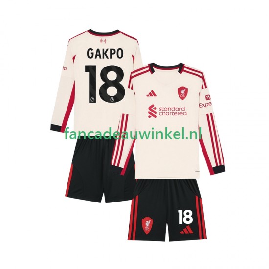 Liverpool Wedstrijdshirt met Korting Gakpo 18 Uit Kind 2025-26 Lange Mouw