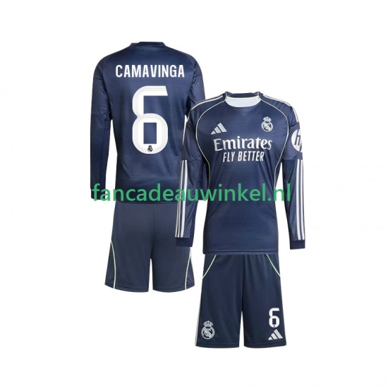 Real Madrid Wedstrijdshirt met Korting Camavinga 6 Uit Kind 2025-26 Lange Mouw